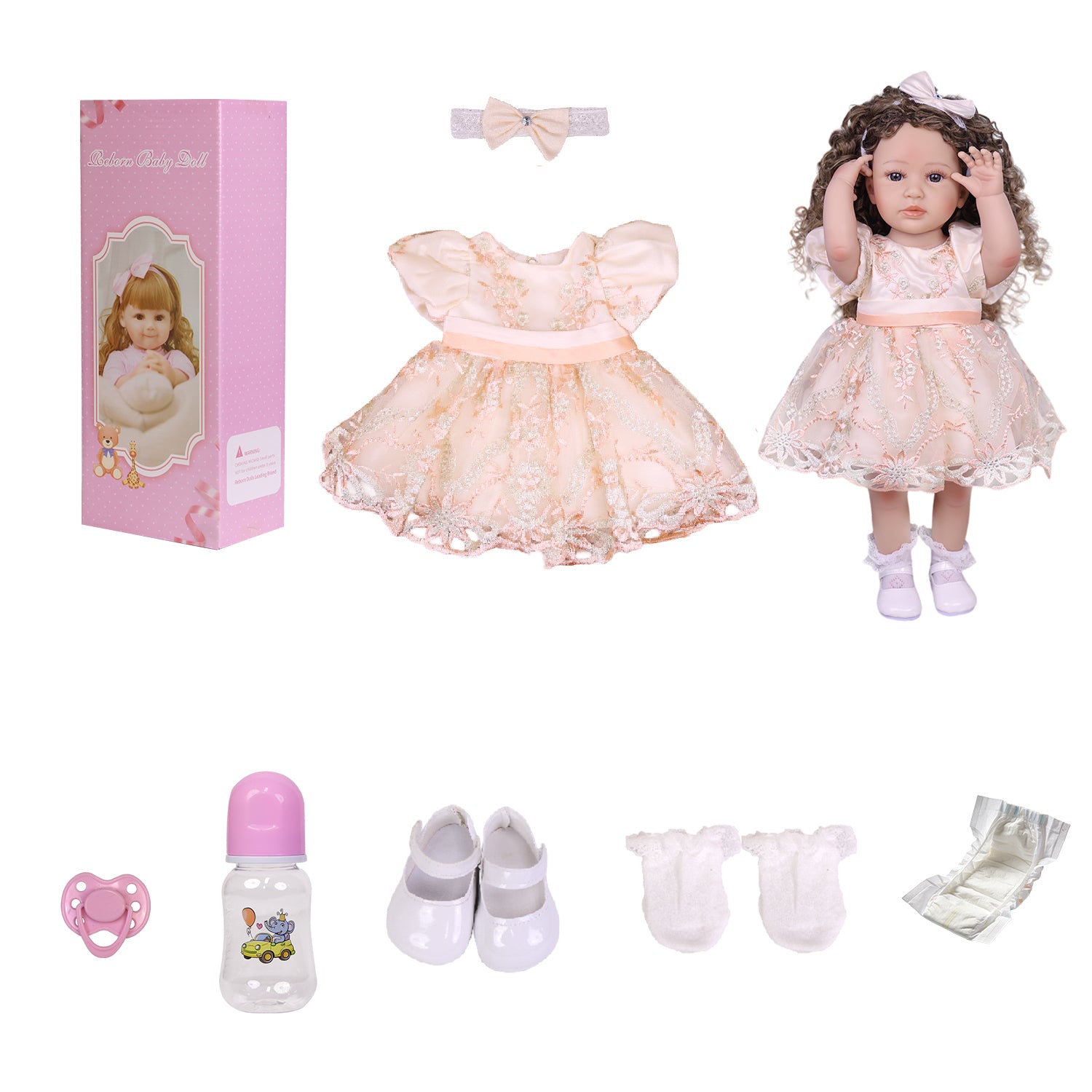 KEIUMI Emmeline Toddler Lifelike Vinyl Reborn Baby Doll, Expressive Blue Eyes, Embroidered Gown
