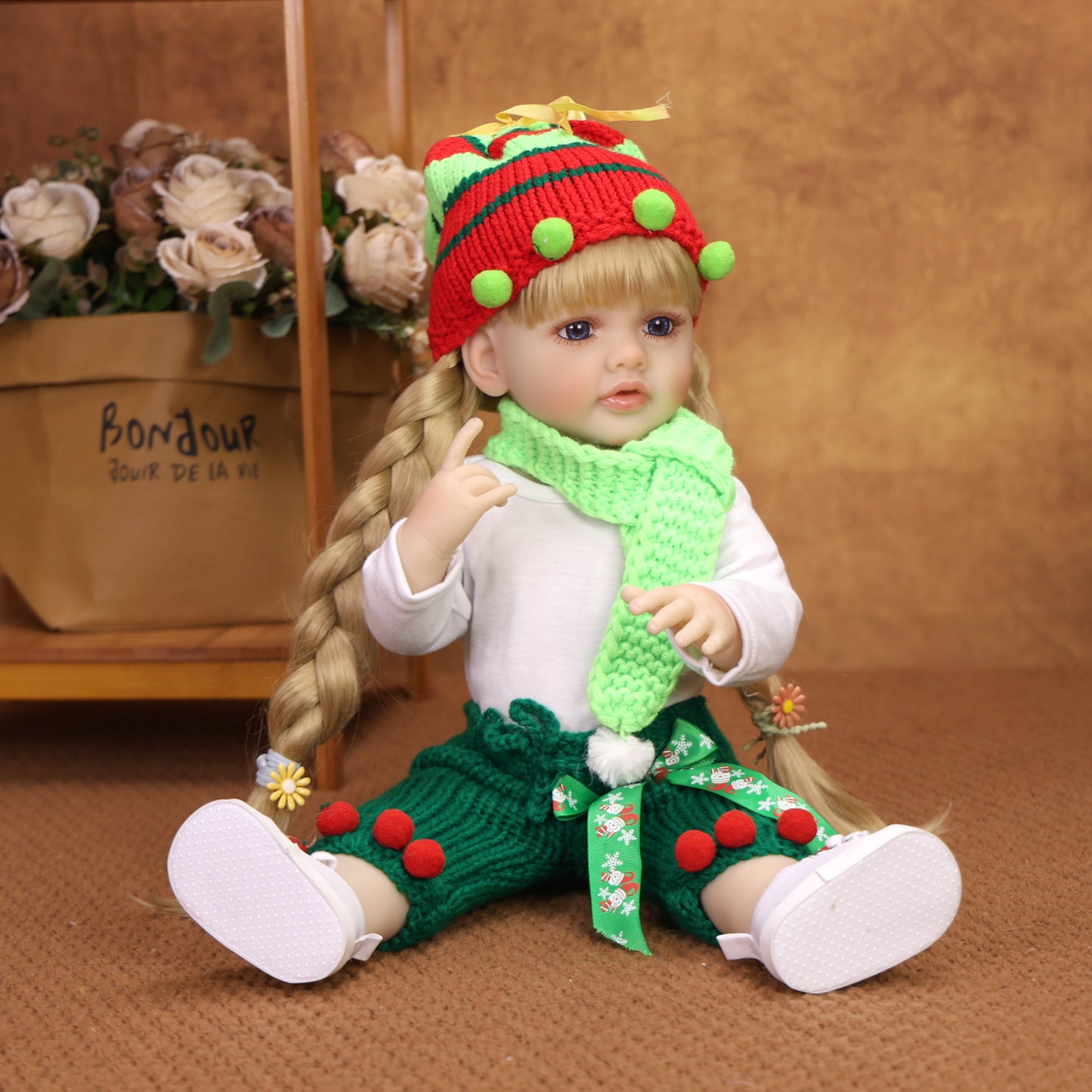 KEIUMI Holly Toddler GentleTouch Vinyl Reborn Baby Doll, Festive Outfit, Blonde Braids