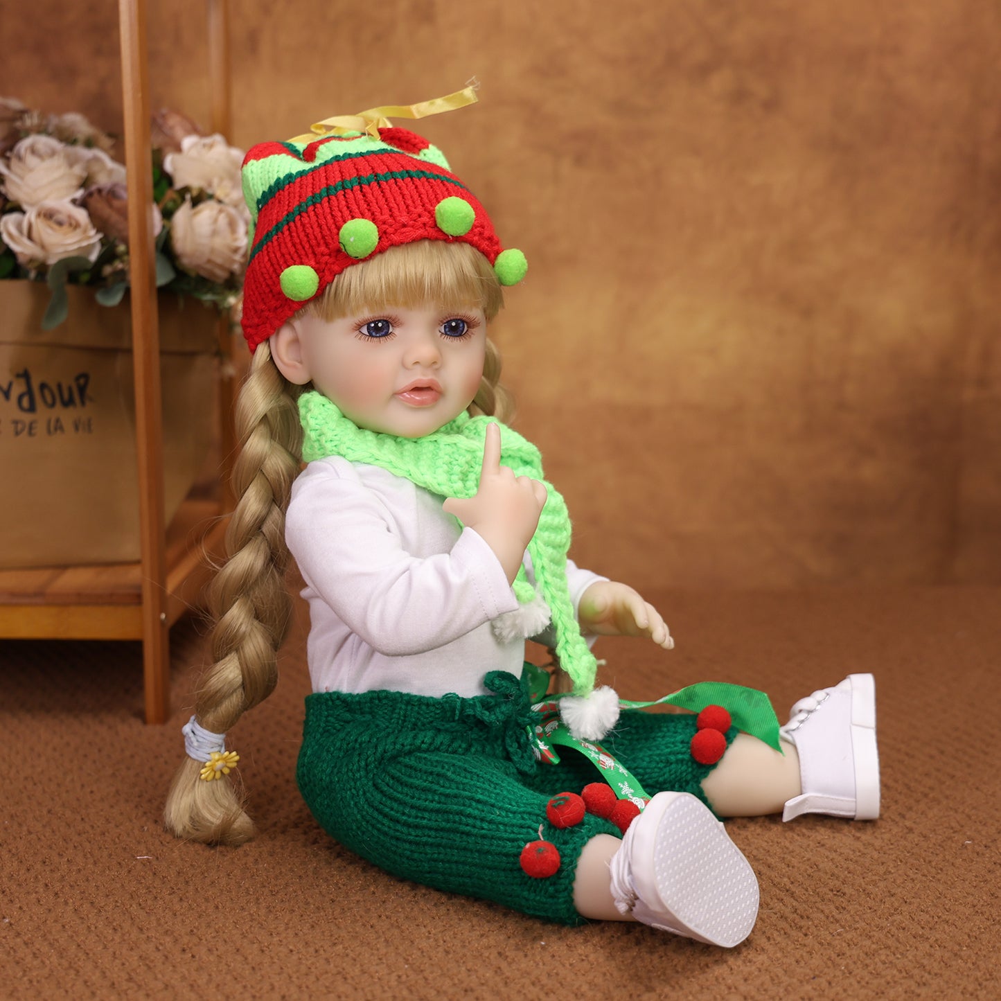 KEIUMI Holly Toddler GentleTouch Vinyl Reborn Baby Doll, Festive Outfit, Blonde Braids