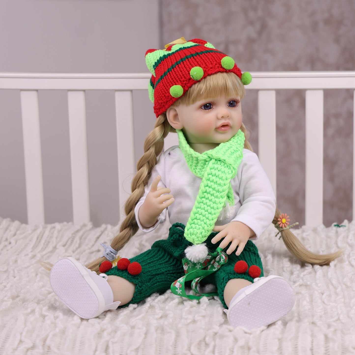 KEIUMI Holly Toddler GentleTouch Vinyl Reborn Baby Doll, Festive Outfit, Blonde Braids