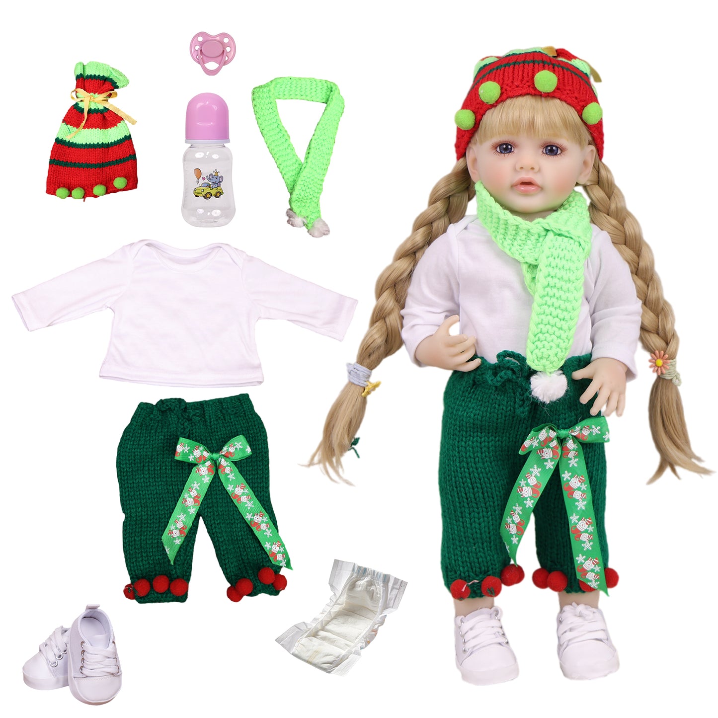 KEIUMI Holly Toddler GentleTouch Vinyl Reborn Baby Doll, Festive Outfit, Blonde Braids