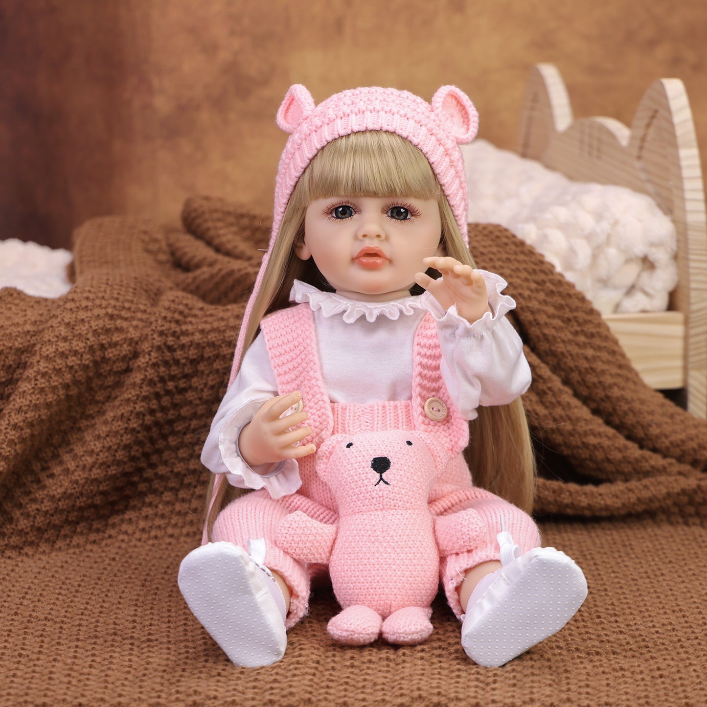 22 Inch Full Body Silicone Realistic Baby Girl with Long Brown Hair & Princess Style, Gift for Girls 3+