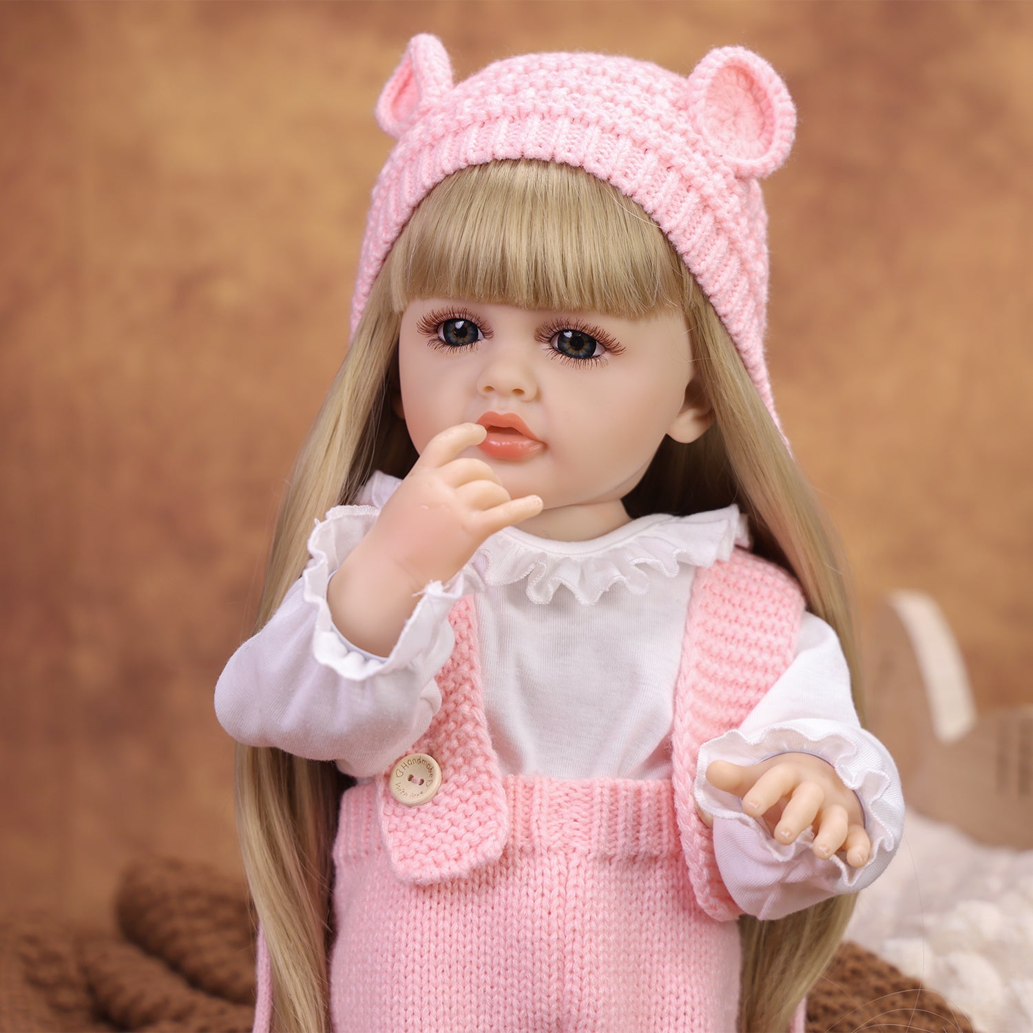 22 Inch Full Body Silicone Realistic Baby Girl with Long Brown Hair & Princess Style, Gift for Girls 3+