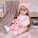 22 Inch Full Body Silicone Realistic Baby Girl with Long Brown Hair & Princess Style, Gift for Girls 3+