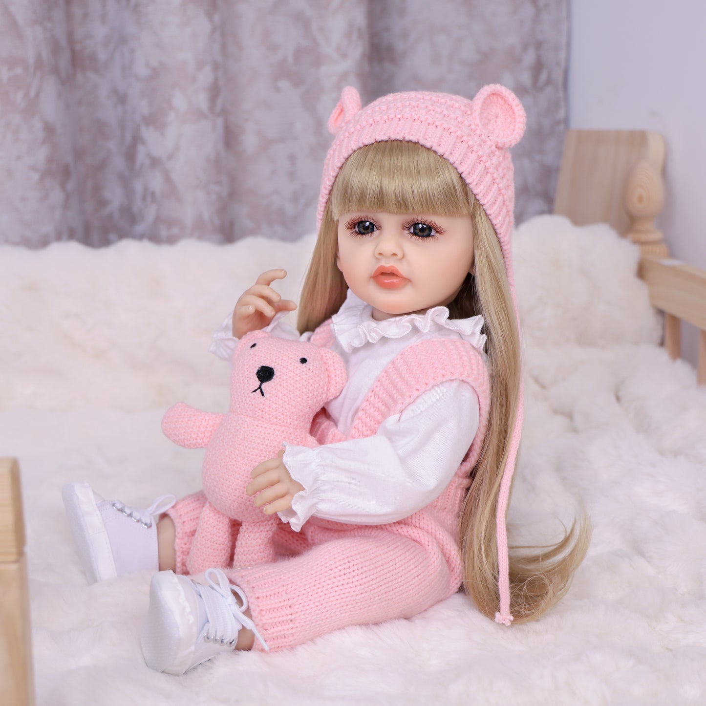 22 Inch Full Body Silicone Realistic Baby Girl with Long Brown Hair & Princess Style, Gift for Girls 3+