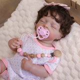 Close-up of Rosalie's serene sleeping face, dark brown curly hair, realistic skin.