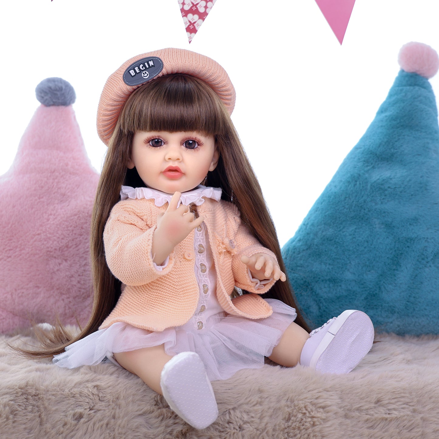 KEIUMI Cora 22" Vinyl Reborn Toddler Doll, Peach Cardigan Outfit