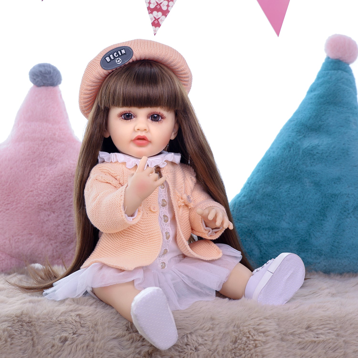 KEIUMI Cora 22" Vinyl Reborn Toddler Doll, Peach Cardigan Outfit