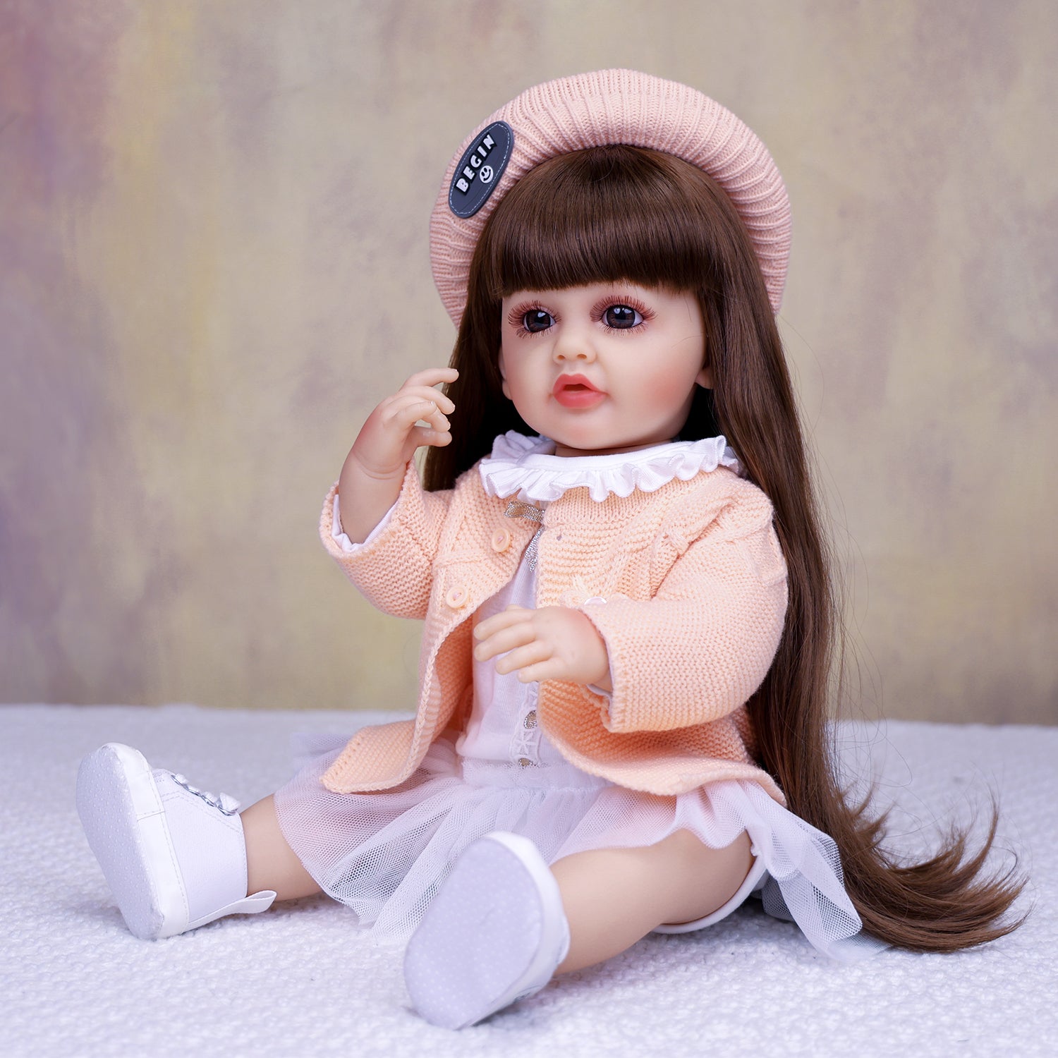 KEIUMI Cora 22" Vinyl Reborn Toddler Doll, Peach Cardigan Outfit