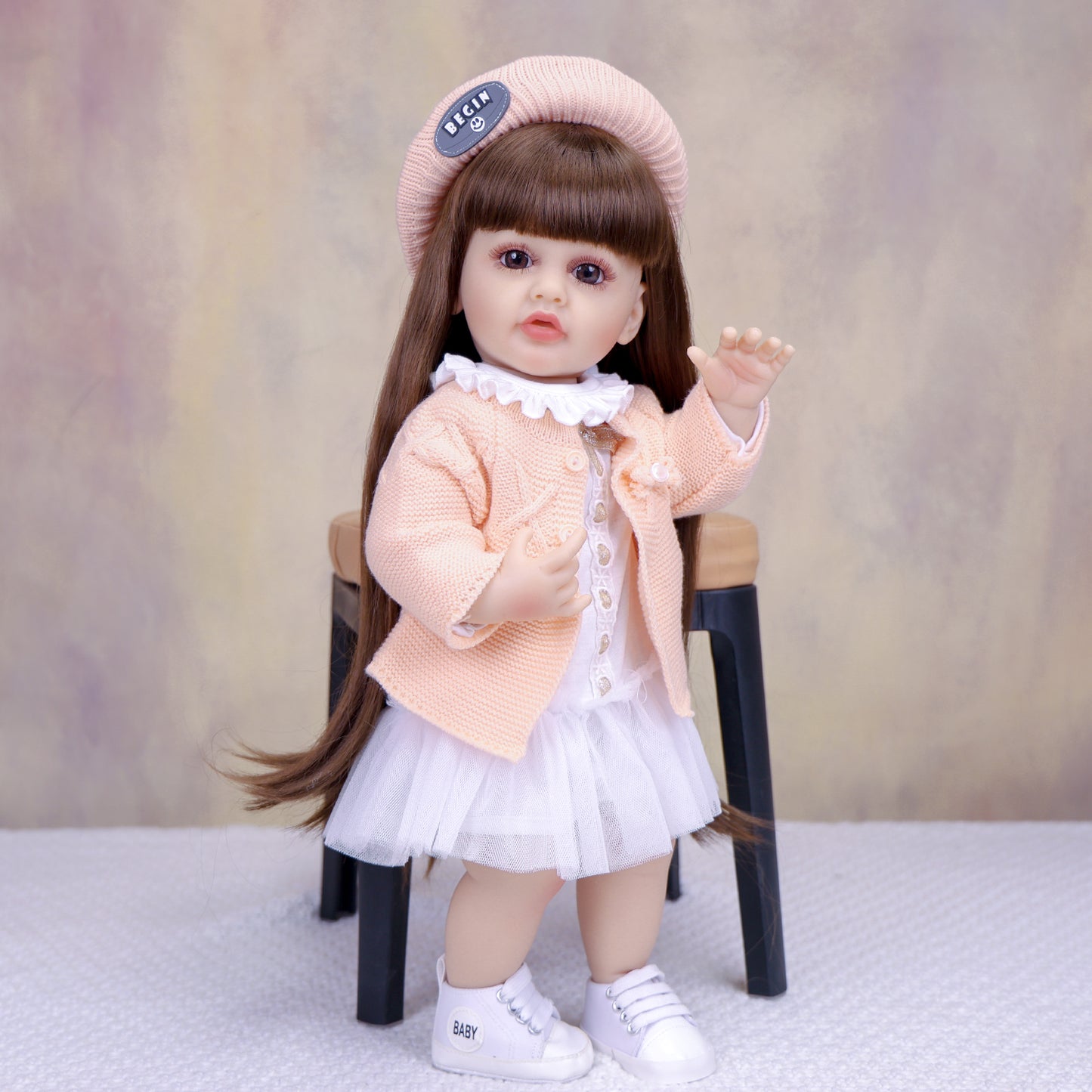 KEIUMI Cora 22" Vinyl Reborn Toddler Doll, Peach Cardigan Outfit