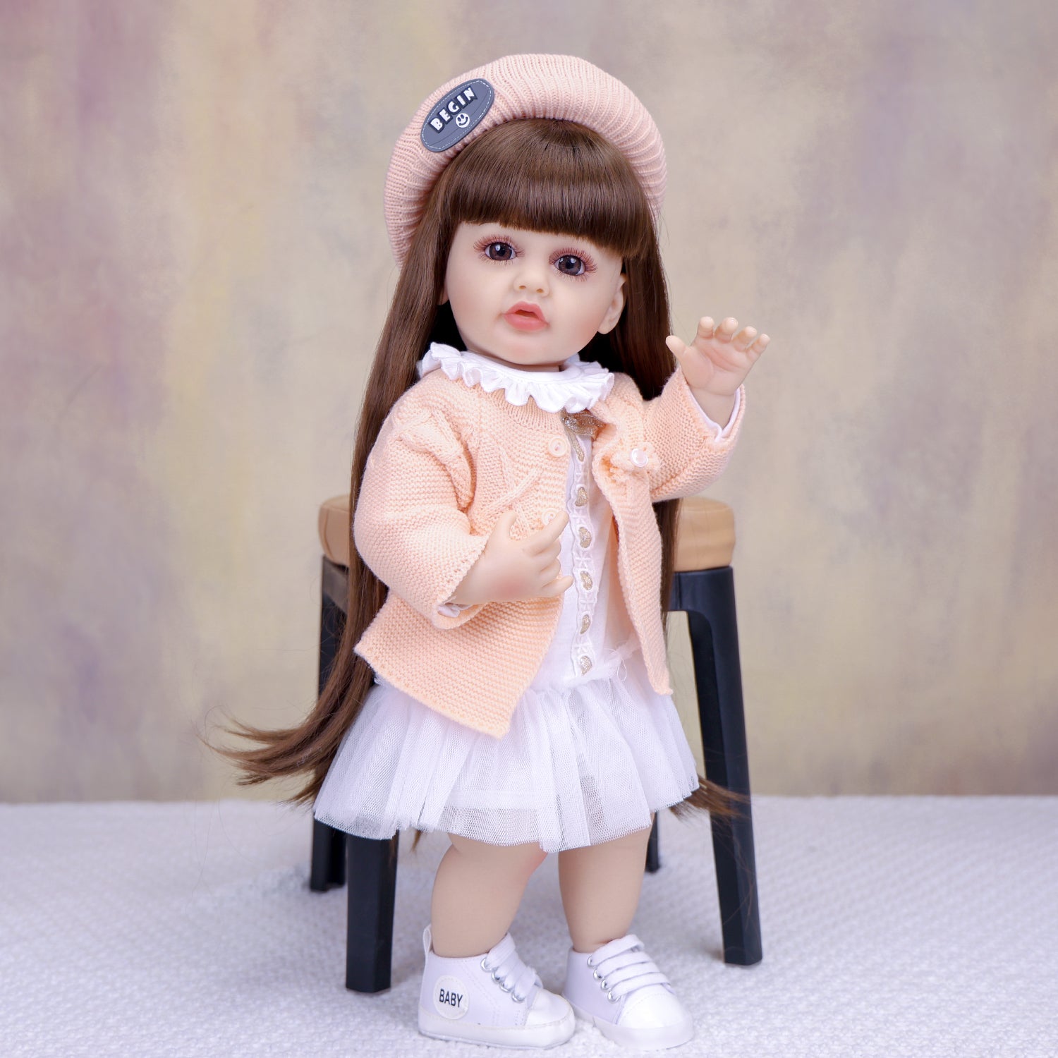 KEIUMI Cora 22" Vinyl Reborn Toddler Doll, Peach Cardigan Outfit