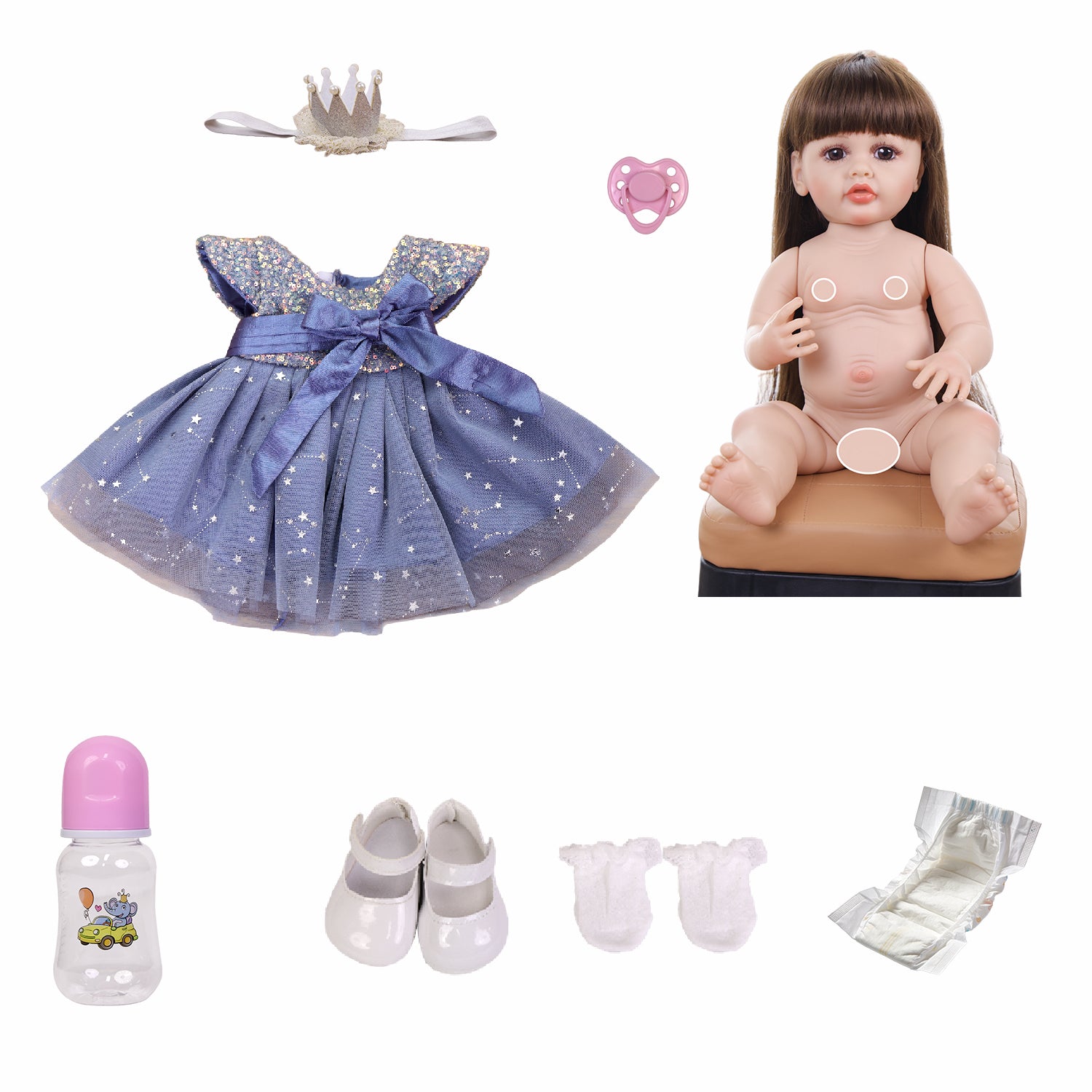 Aurora reborn doll posed elegantly, showcasing her princess attire and accessories.