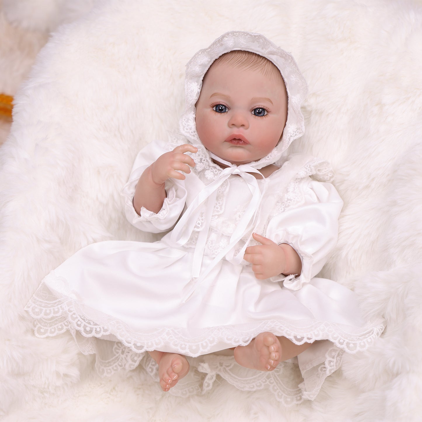 18 inch Full Body Silicone Realistic Baby Girl with Acrylic Eyes, Premium Hand-Painted Finish, Includes Outfit and Accessories, Gift for Girls 3+