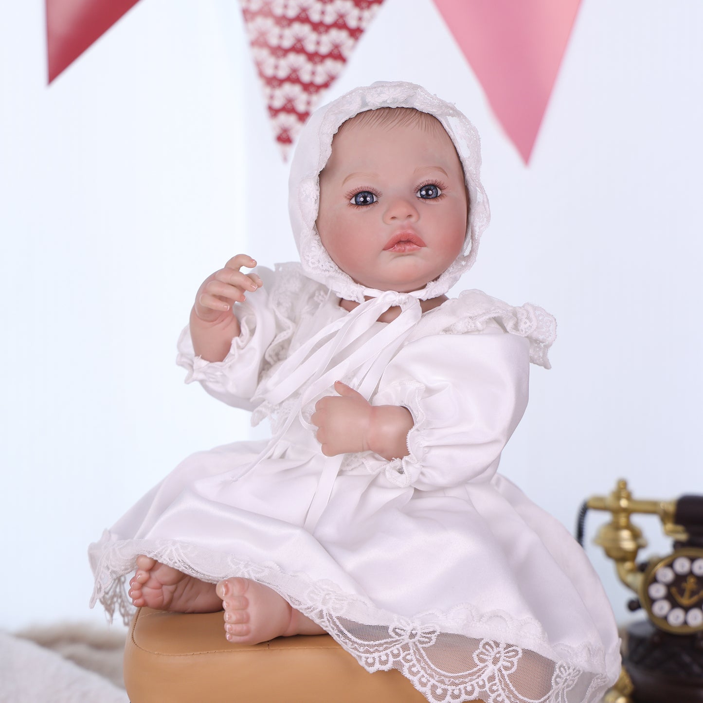 18 inch Full Body Silicone Realistic Baby Girl with Acrylic Eyes, Premium Hand-Painted Finish, Includes Outfit and Accessories, Gift for Girls 3+
