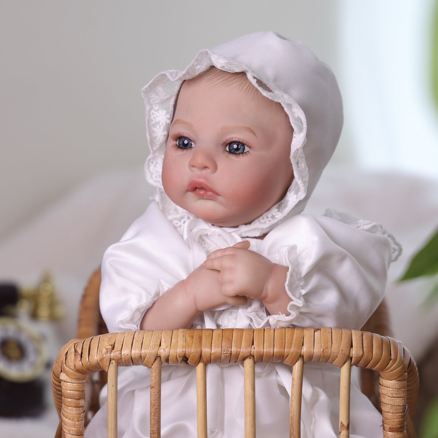 18 inch Full Body Silicone Realistic Baby Girl with Acrylic Eyes, Premium Hand-Painted Finish, Includes Outfit and Accessories, Gift for Girls 3+
