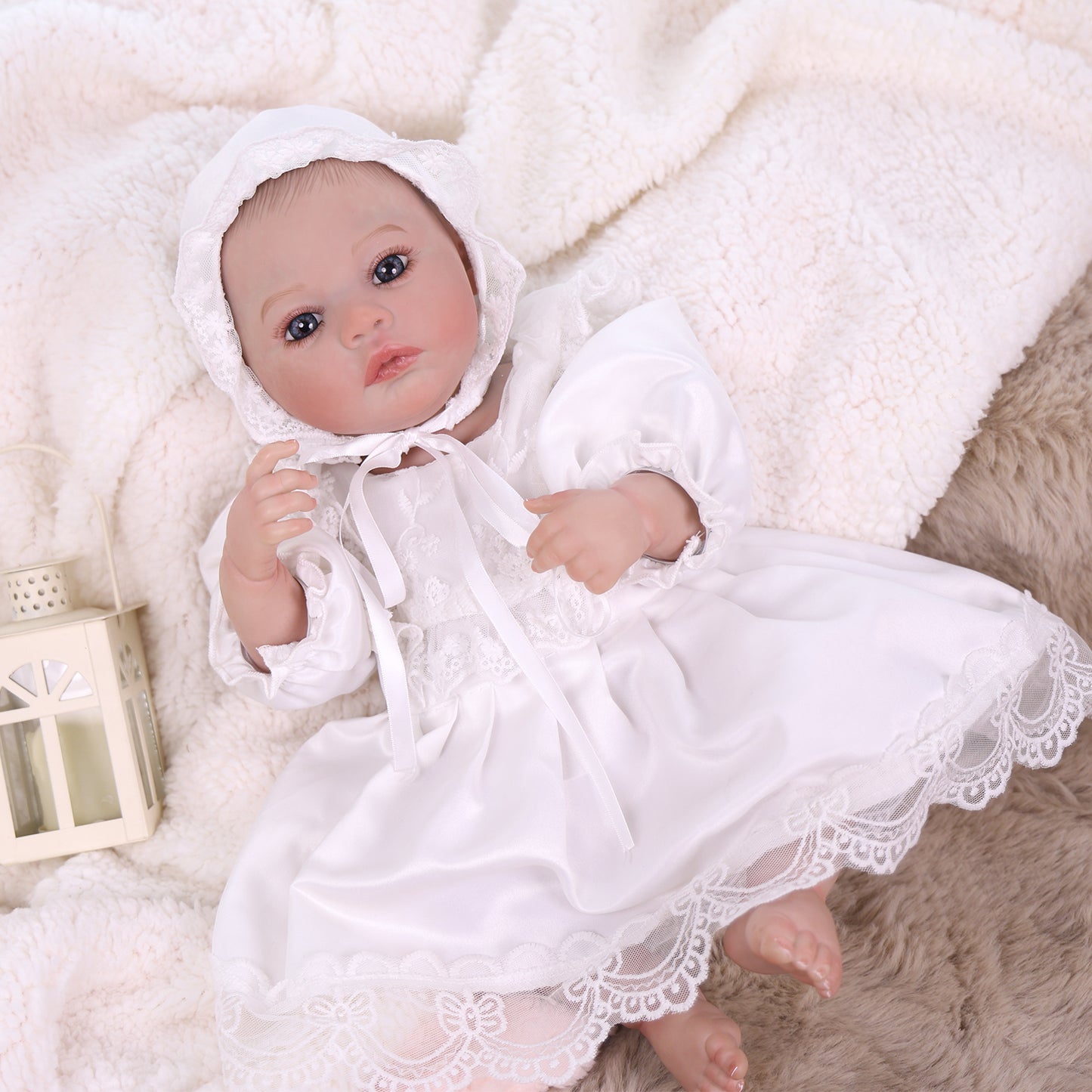 18 inch Full Body Silicone Realistic Baby Girl with Acrylic Eyes, Premium Hand-Painted Finish, Includes Outfit and Accessories, Gift for Girls 3+