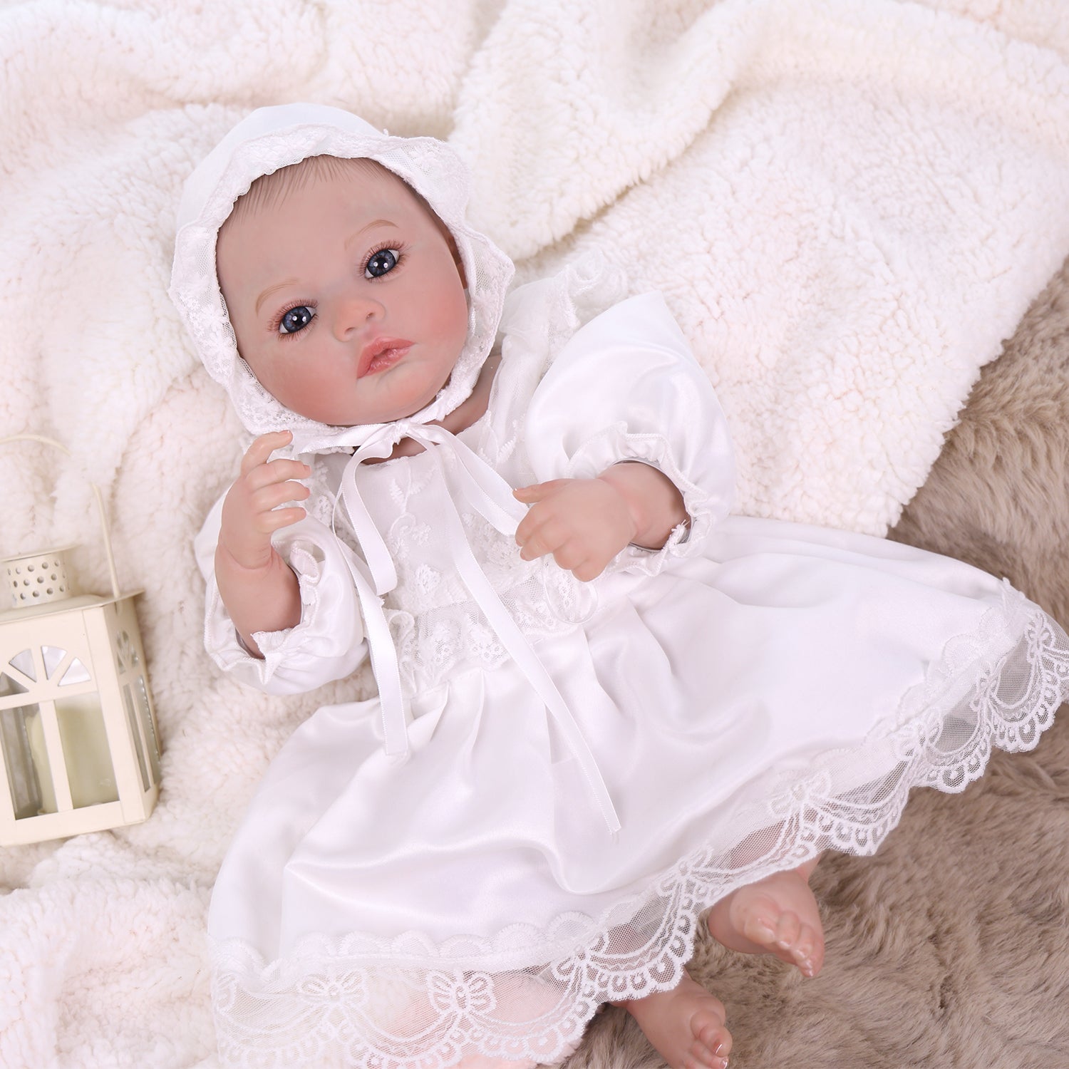 18 inch Full Body Silicone Realistic Baby Girl with Acrylic Eyes, Premium Hand-Painted Finish, Includes Outfit and Accessories, Gift for Girls 3+