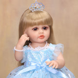 22 Inch Full Body Silicone Realistic Baby Girl with Long Brown Hair & Princess Style, Shakeable Talking Doll, Gift for Girls 3+