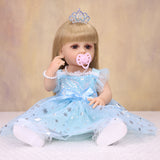 22 Inch Full Body Silicone Realistic Baby Girl with Long Brown Hair & Princess Style, Shakeable Talking Doll, Gift for Girls 3+