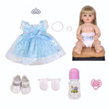 22 Inch Full Body Silicone Realistic Baby Girl with Long Brown Hair & Princess Style, Shakeable Talking Doll, Gift for Girls 3+