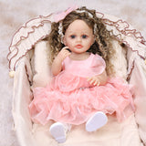 22 Inch Full Body Silicone Realistic Baby Girl with Long Brown Hair & Princess Style, Gift for Girls 3+