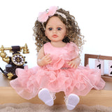 22 Inch Full Body Silicone Realistic Baby Girl with Long Brown Hair & Princess Style, Gift for Girls 3+
