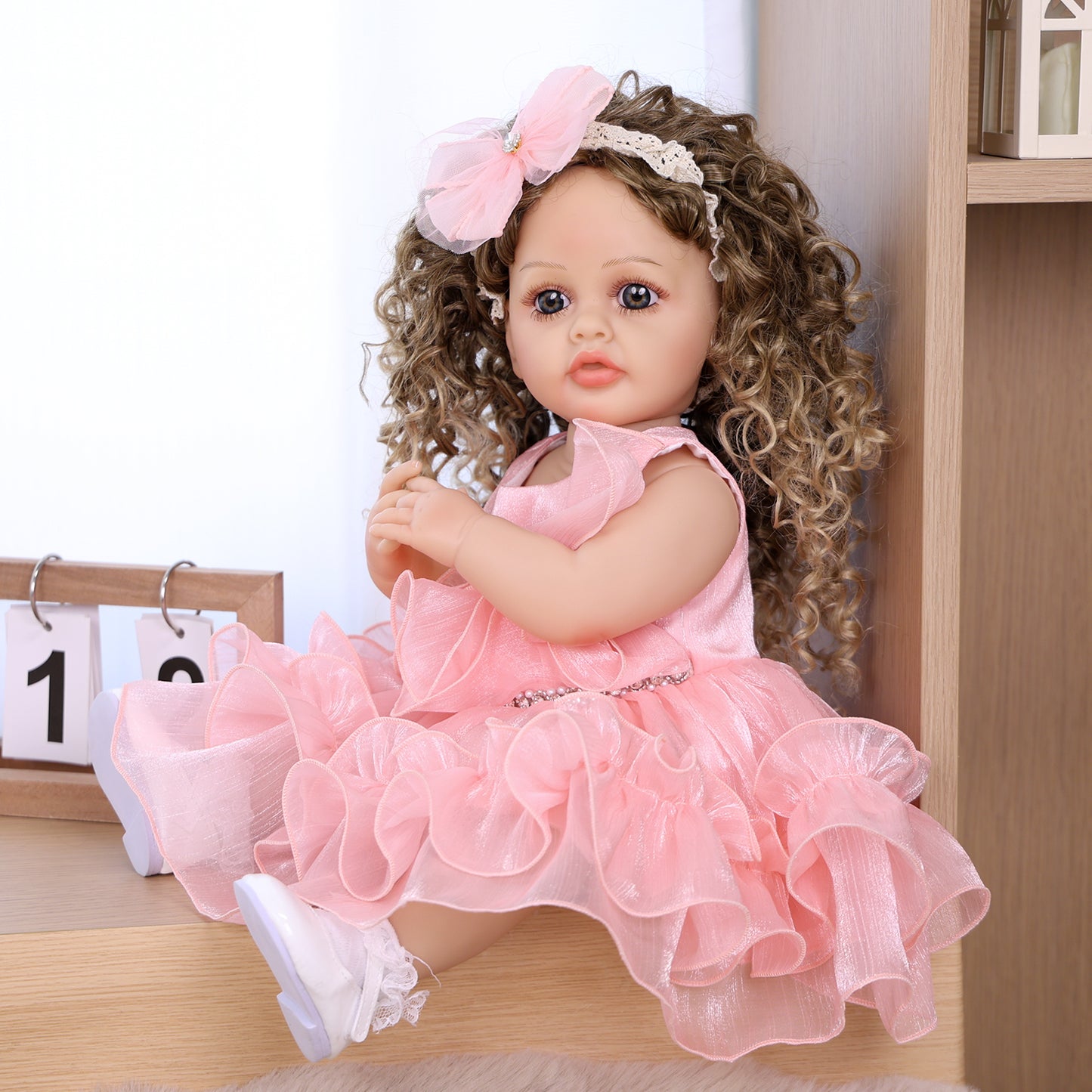 22 Inch Full Body Silicone Realistic Baby Girl with Long Brown Hair & Princess Style, Gift for Girls 3+