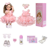 22 Inch Full Body Silicone Realistic Baby Girl with Long Brown Hair & Princess Style, Gift for Girls 3+