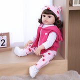 22 inch Full Body Silicone Realistic Baby Girl with Light Brown Hair & Acrylic Eyes, Pink Cloths Set with Shoes & Accessories, Gift for Girls 3+