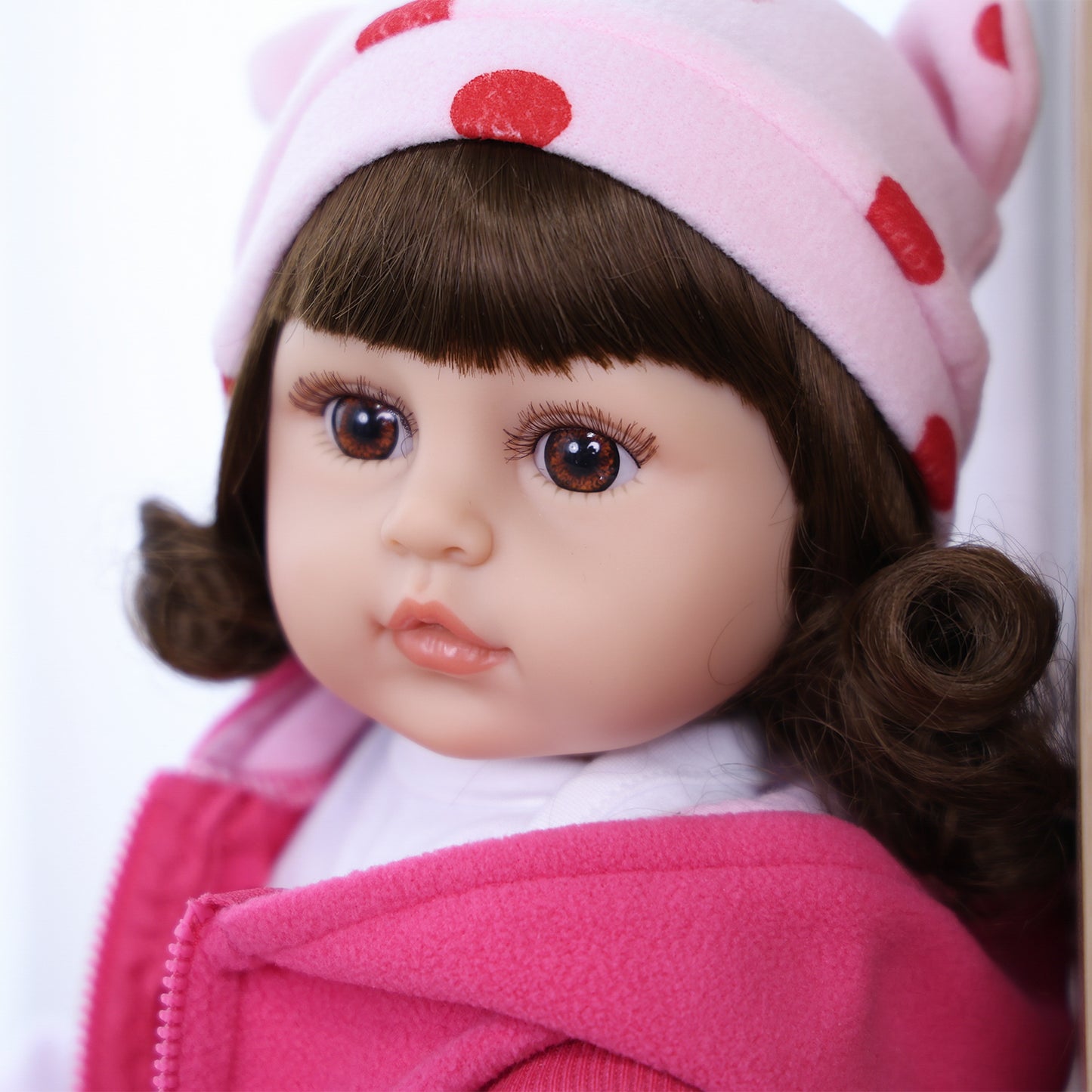 22 inch Full Body Silicone Realistic Baby Girl with Light Brown Hair & Acrylic Eyes, Pink Cloths Set with Shoes & Accessories, Gift for Girls 3+