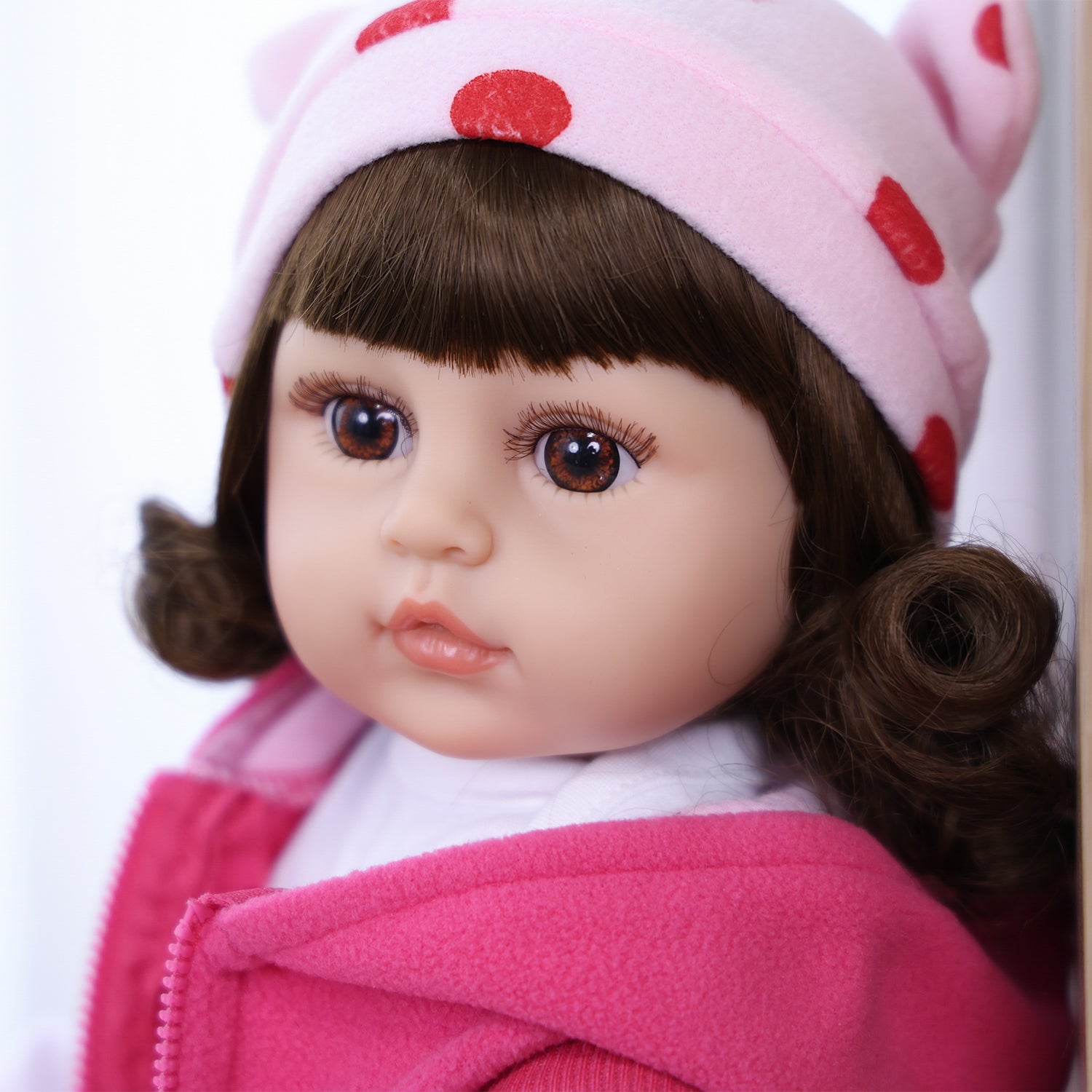 22 inch Full Body Silicone Realistic Baby Girl with Light Brown Hair & Acrylic Eyes, Pink Cloths Set with Shoes & Accessories, Gift for Girls 3+