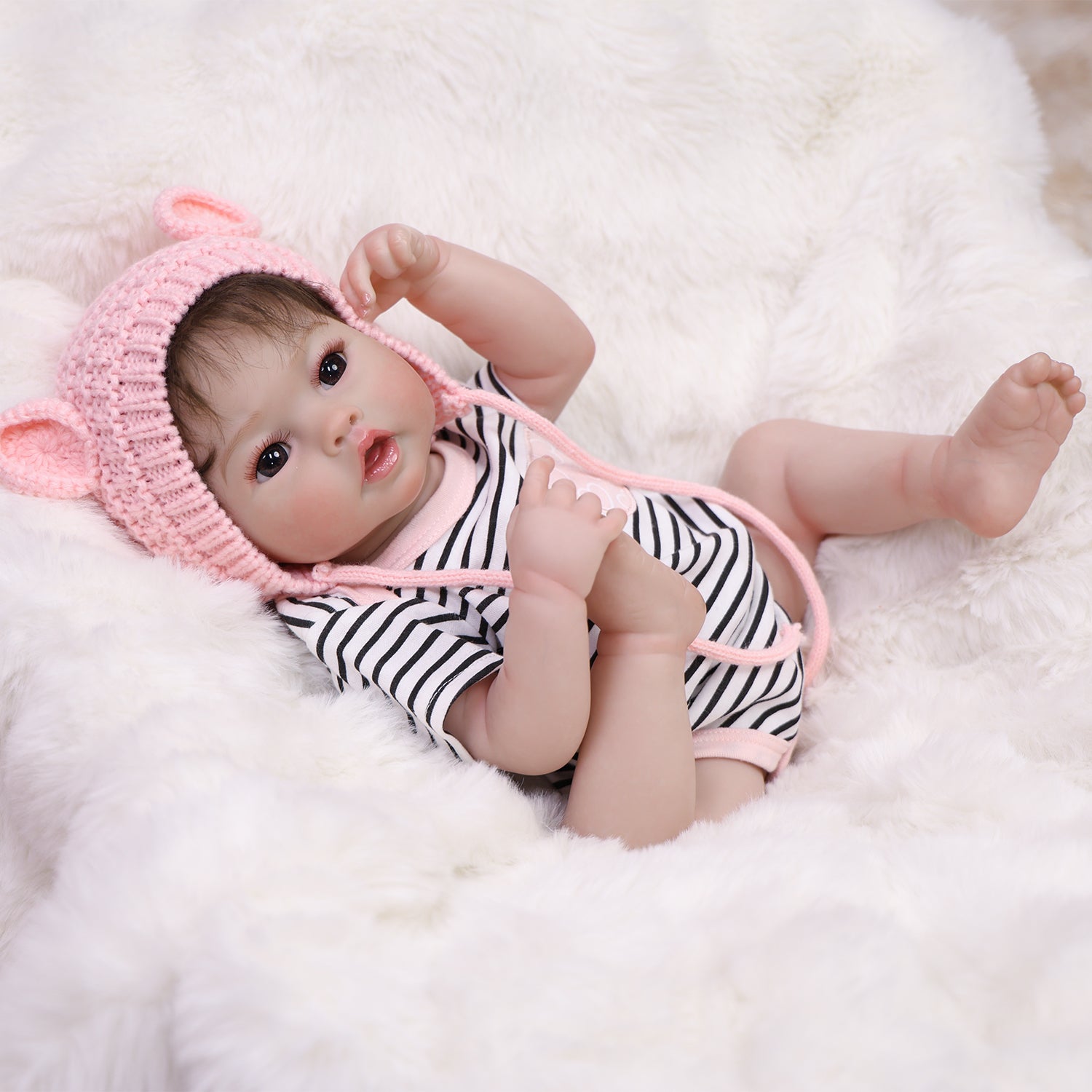 22 inch Full Body Silicone Realistic Baby Girl with Light Brown Hair & Acrylic Eyes, Shoes & Accessories, Gift for Girls 3+
