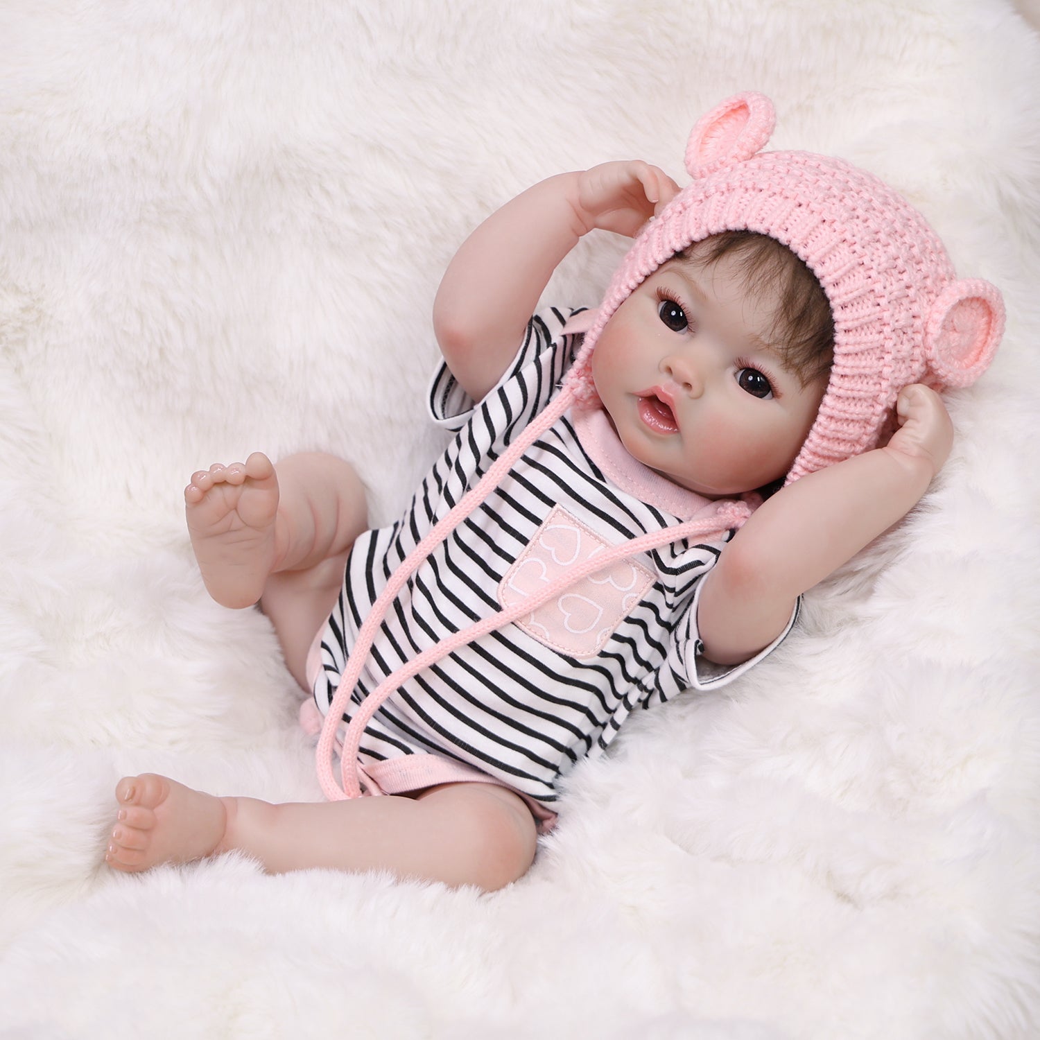 22 inch Full Body Silicone Realistic Baby Girl with Light Brown Hair & Acrylic Eyes, Shoes & Accessories, Gift for Girls 3+