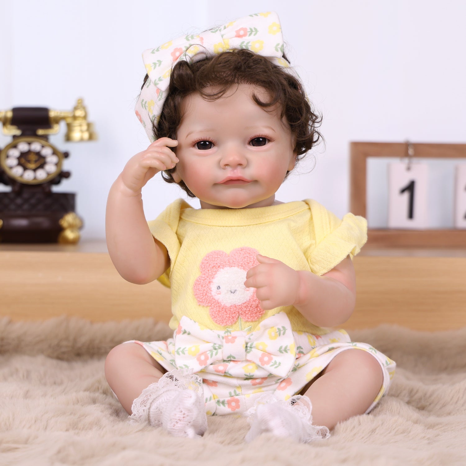 22 inch Full Body Silicone Realistic Baby Girl with Light Brown Hair & Acrylic Eyes, Shoes & Accessories, Gift for Girls 3+
