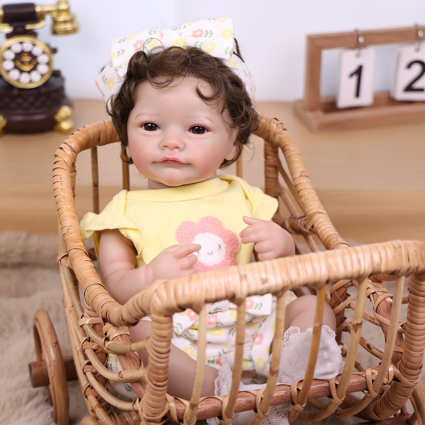 22 inch Full Body Silicone Realistic Baby Girl with Light Brown Hair & Acrylic Eyes, Shoes & Accessories, Gift for Girls 3+