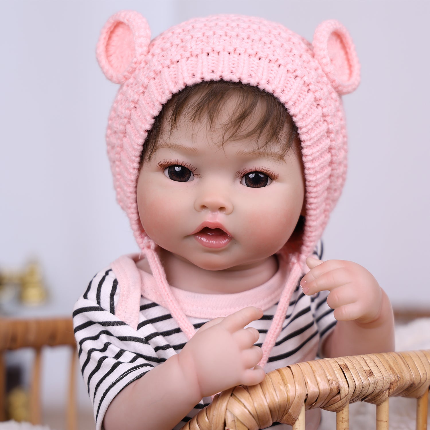 22 inch Full Body Silicone Realistic Baby Girl with Light Brown Hair & Acrylic Eyes, Shoes & Accessories, Gift for Girls 3+