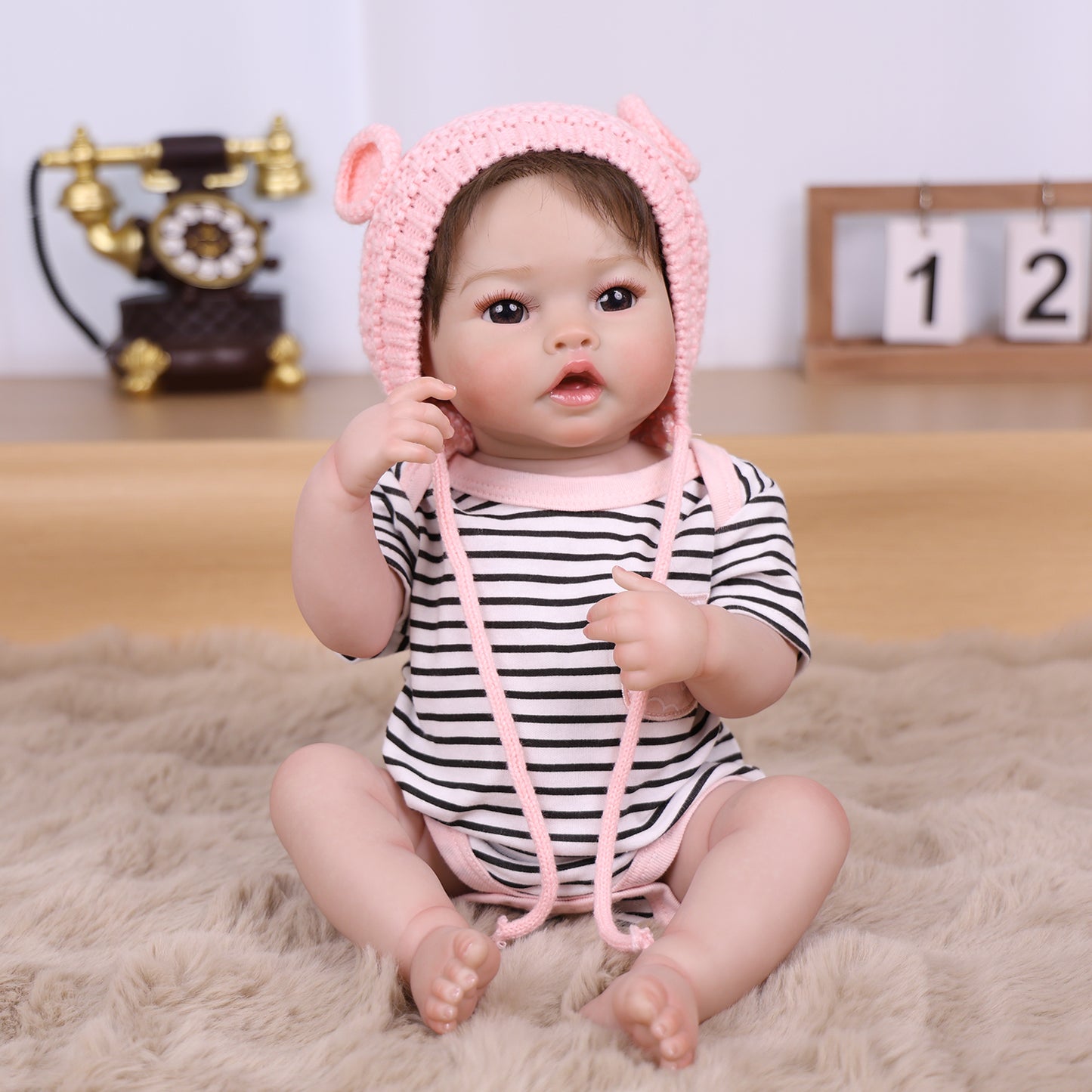 22 inch Full Body Silicone Realistic Baby Girl with Light Brown Hair & Acrylic Eyes, Shoes & Accessories, Gift for Girls 3+