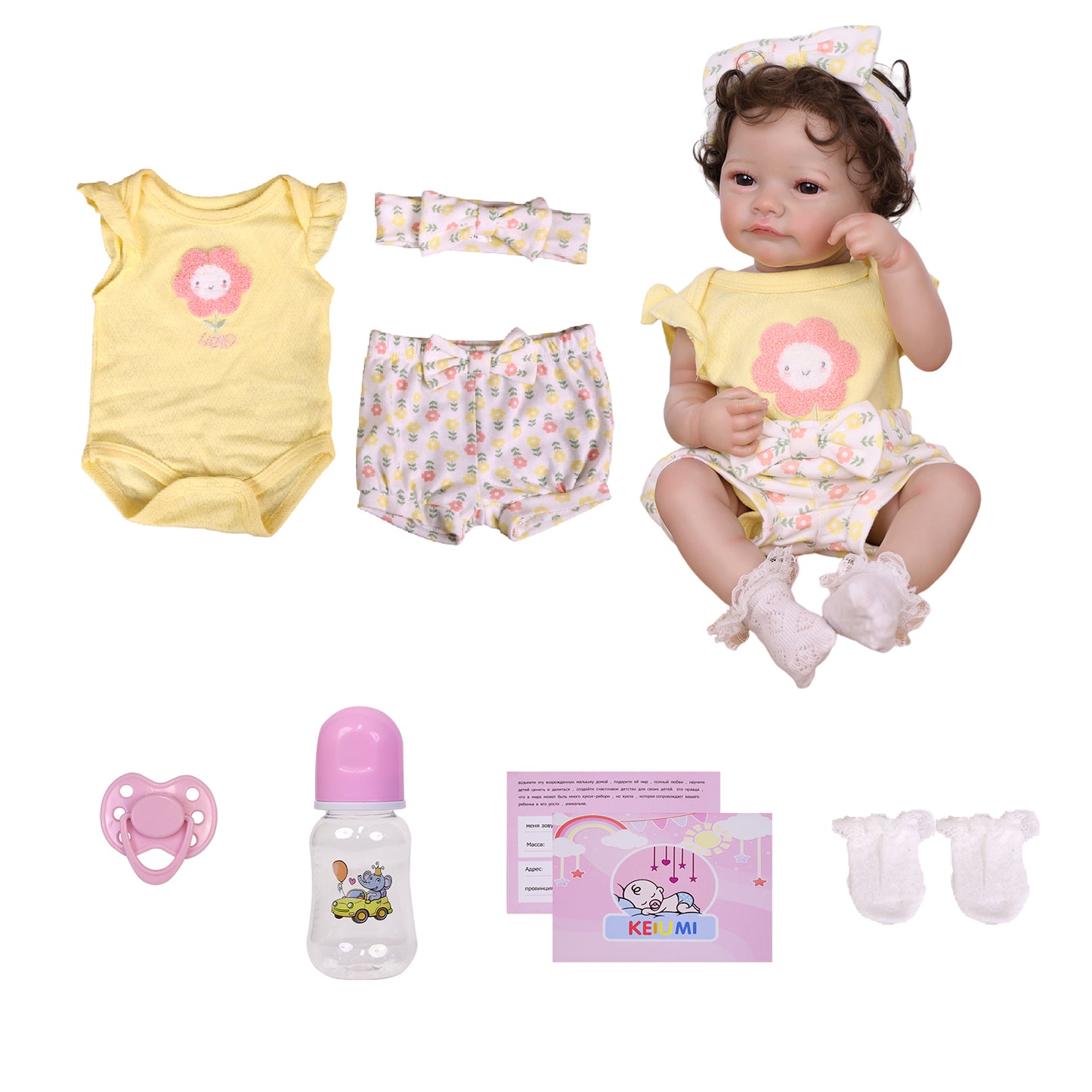 22 inch Full Body Silicone Realistic Baby Girl with Light Brown Hair & Acrylic Eyes, Shoes & Accessories, Gift for Girls 3+