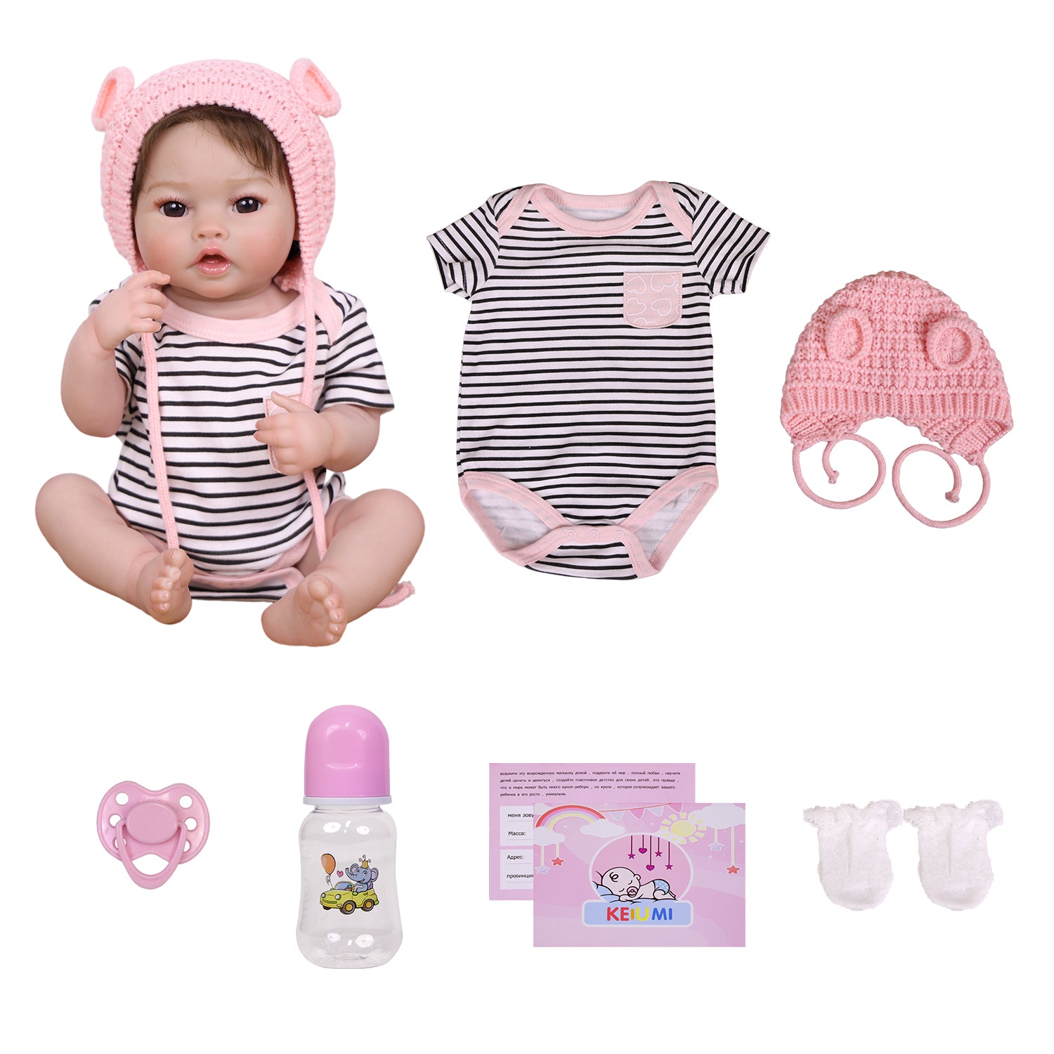 22 inch Full Body Silicone Realistic Baby Girl with Light Brown Hair & Acrylic Eyes, Shoes & Accessories, Gift for Girls 3+