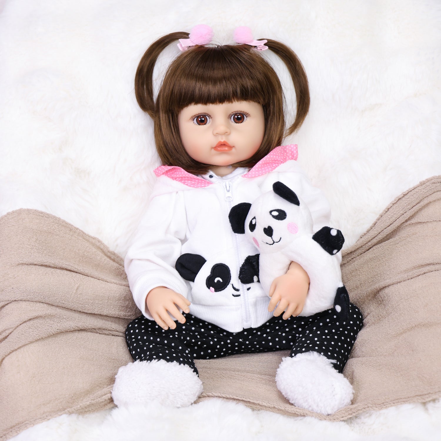22 inch Full Body Silicone Realistic Baby Girl with Light Brown Hair & Acrylic Eyes, Shoes & Accessories, Gift for Girls 3+