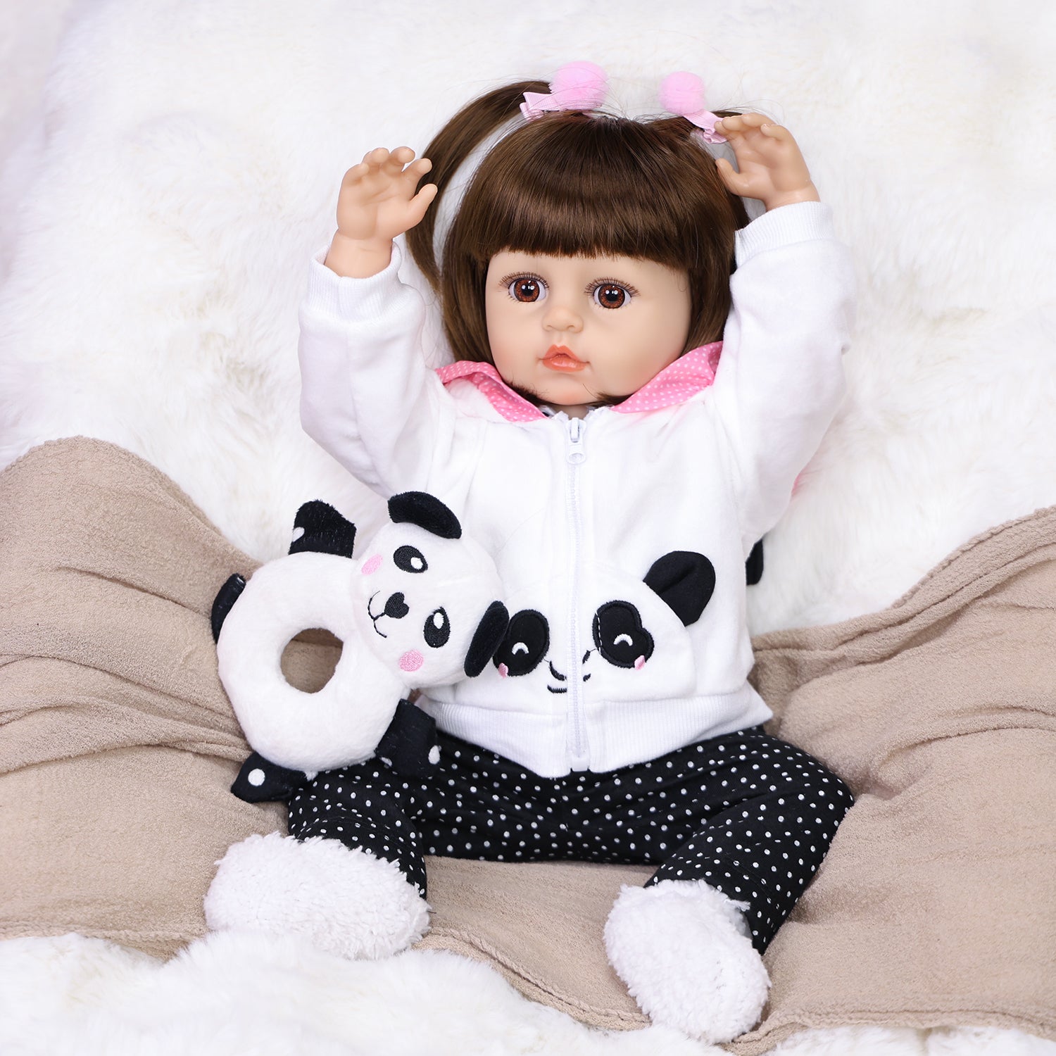 22 inch Full Body Silicone Realistic Baby Girl with Light Brown Hair & Acrylic Eyes, Shoes & Accessories, Gift for Girls 3+