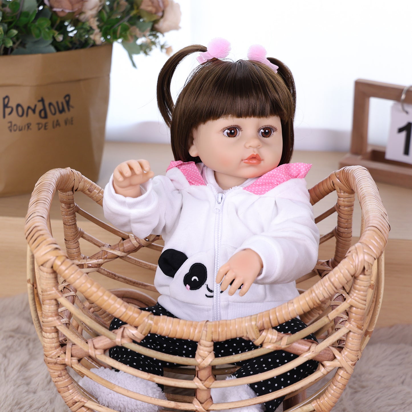 22 inch Full Body Silicone Realistic Baby Girl with Light Brown Hair & Acrylic Eyes, Shoes & Accessories, Gift for Girls 3+