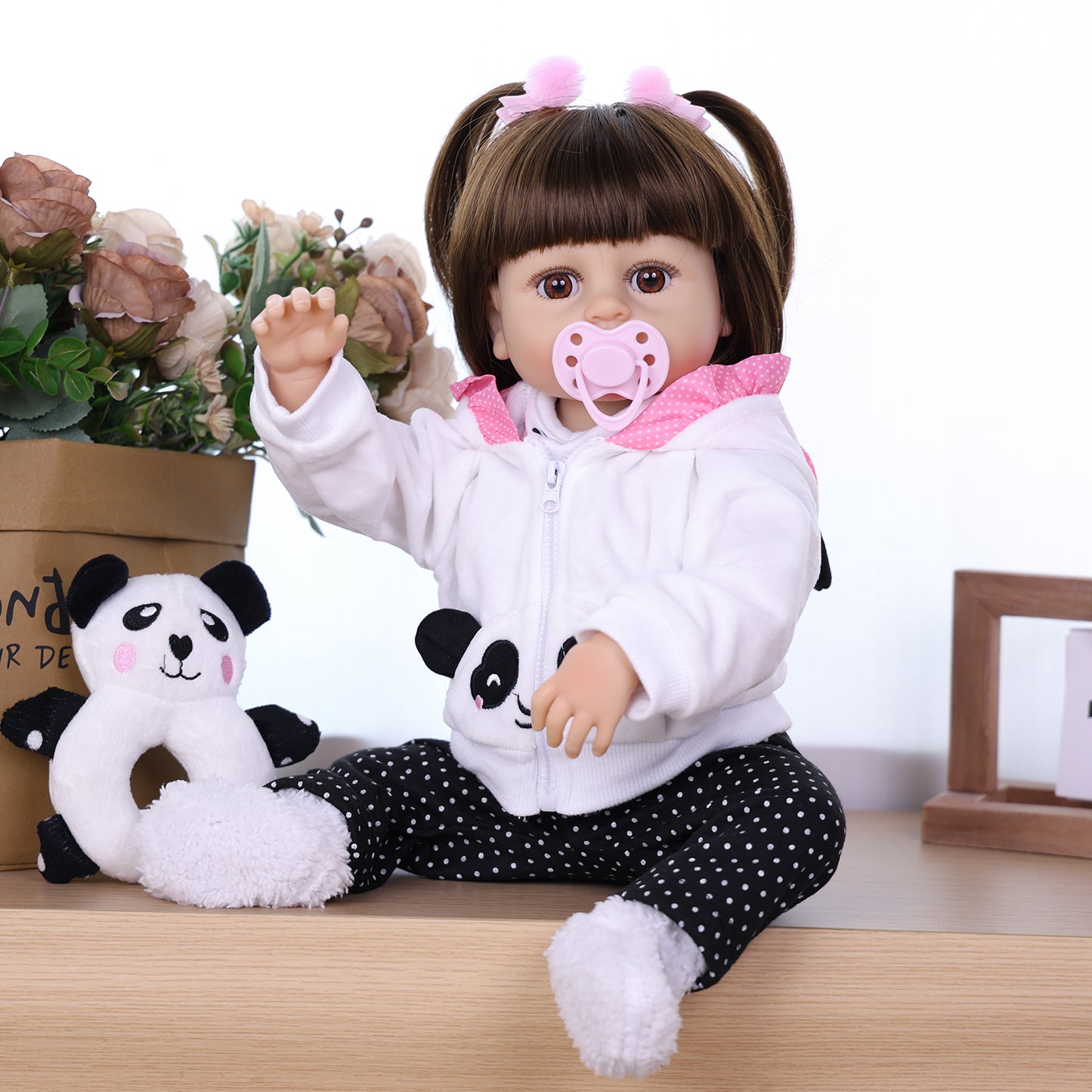 22 inch Full Body Silicone Realistic Baby Girl with Light Brown Hair & Acrylic Eyes, Shoes & Accessories, Gift for Girls 3+