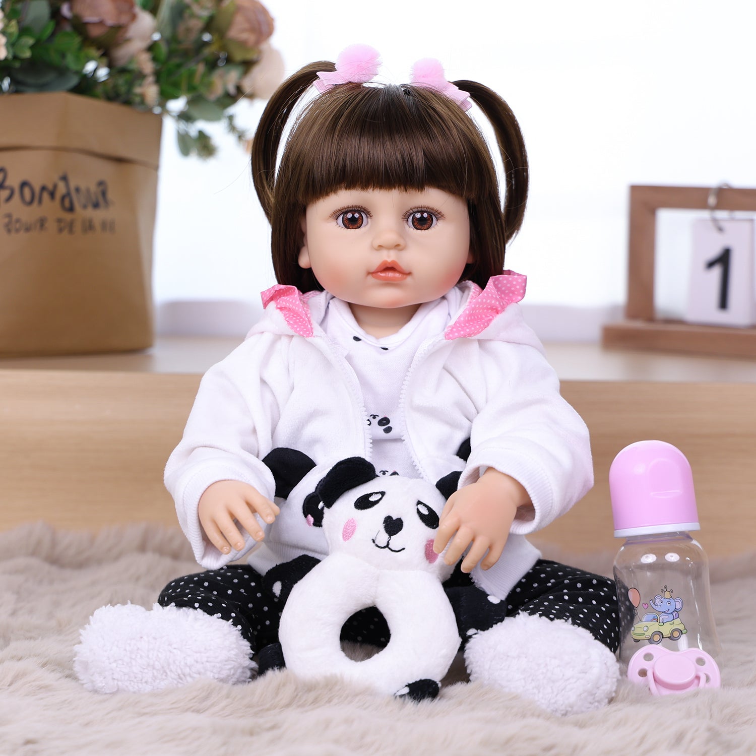 22 inch Full Body Silicone Realistic Baby Girl with Light Brown Hair & Acrylic Eyes, Shoes & Accessories, Gift for Girls 3+