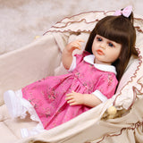 22 Inch Full Body Silicone Realistic Baby Girl with Long Brown Hair & Princess Style, Gift for Girls 3+