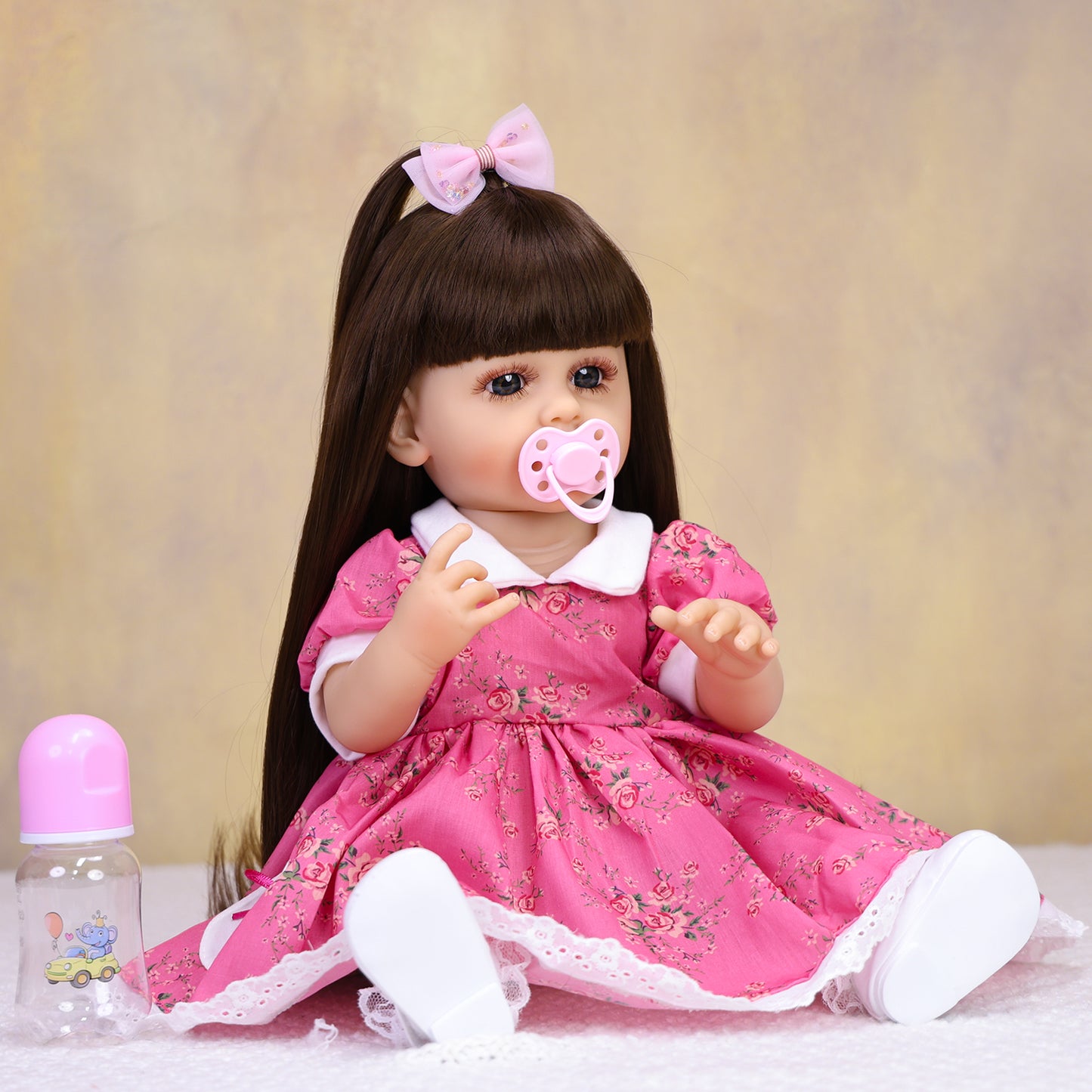22 Inch Full Body Silicone Realistic Baby Girl with Long Brown Hair & Princess Style, Gift for Girls 3+