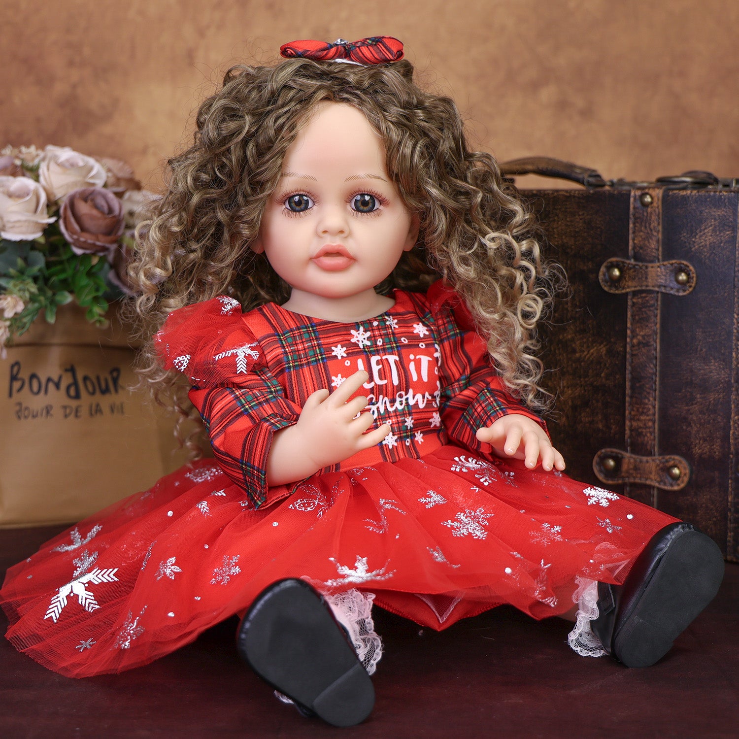 22 Inch Full Body Silicone Realistic Baby Girl with Long Brown Hair & Princess Style, Gift for Girls 3+