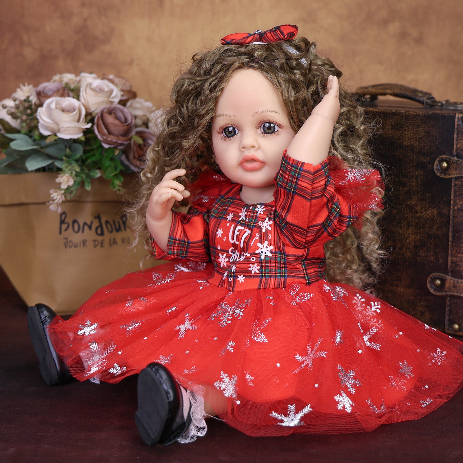 22 Inch Full Body Silicone Realistic Baby Girl with Long Brown Hair & Princess Style, Gift for Girls 3+