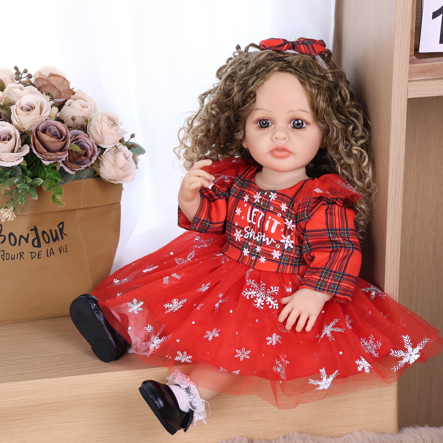 22 Inch Full Body Silicone Realistic Baby Girl with Long Brown Hair & Princess Style, Gift for Girls 3+