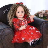 22 Inch Full Body Silicone Realistic Baby Girl with Long Brown Hair & Princess Style, Gift for Girls 3+